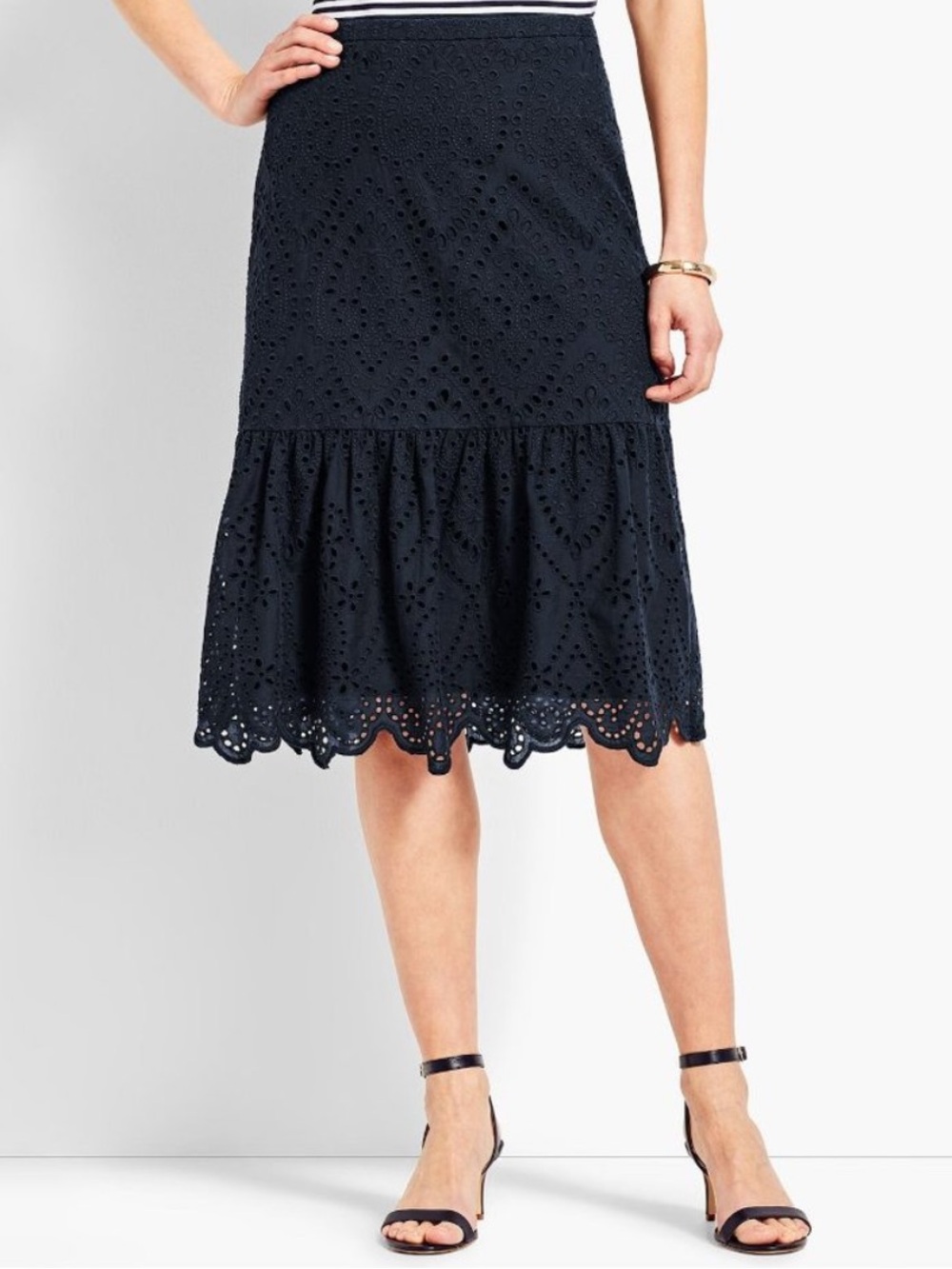 Talbots Women’s Size 8 Navy Blue Cotton Eyelet Tiered Skirt